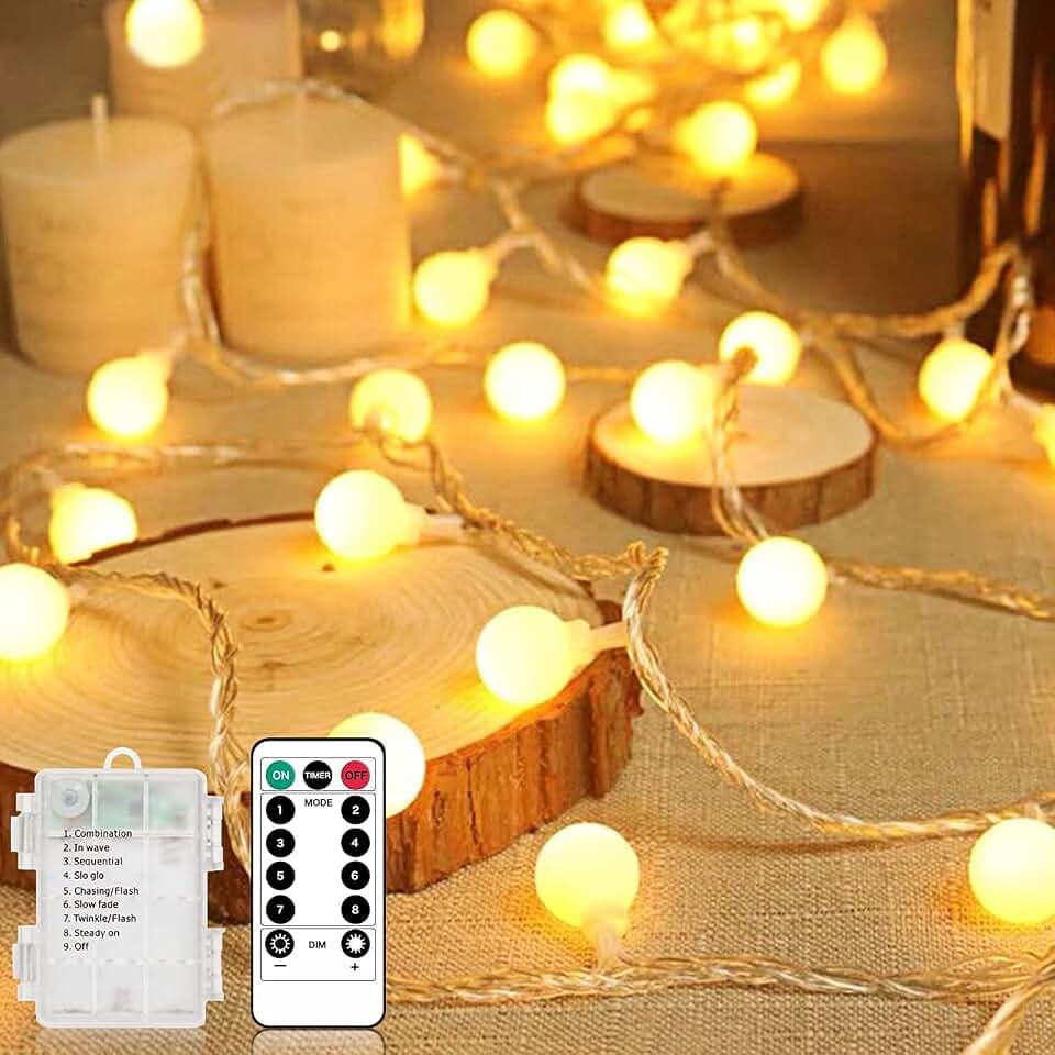 Liyade Kugel-Lichterkette 10,5 m 100 LED, Warmweiß, Batterie