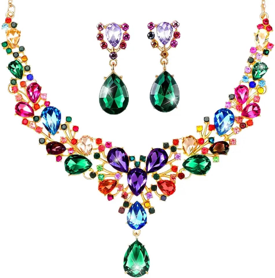 Hicarer Bridal Teardrop Cluster Crystal Jewelry Set Women