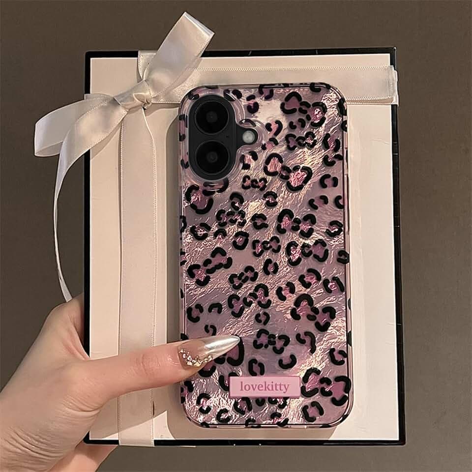 Reownest Kompatibel mit iPhone 17 Hülle, Niedliches Gepard Leopard Muster im Retro-Design, Weiche Glitzer Bling TPU Stoßfeste Schutzhülle Bumper Ästhetische Handyhülle – Lila