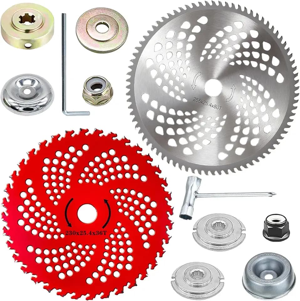 10inch 80T Brush Cutter Blade and 9inch 36T Weed Eater Blade with Heat Dissipation Holes, Steel Weed Eater Blades with Adapter Kit Compatible with Husqvarna Stihl Trimmer