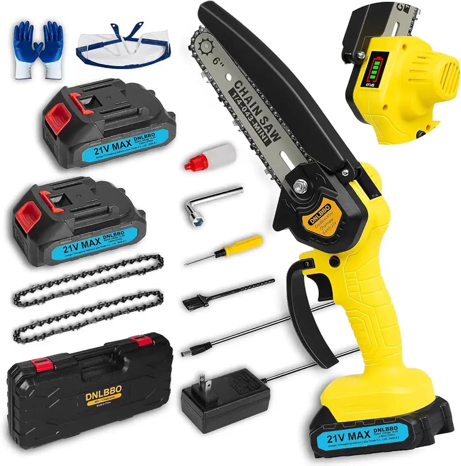 Mini Chainsaw - 6 Inch Battery Chainsaw with Power Display, 2 Batteries Included, Garden Tool for Tree Branch Trimming & Wood Cutting, Ideal Holiday Gifts for Men, Fathers & Gardening Enthusiasts