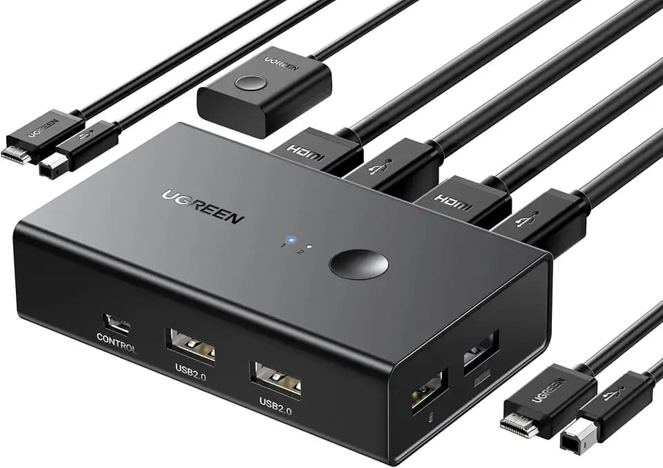 UGREEN HDMI KVM Switch 1 Monitor 2 Computers, 4K@60Hz, with 4 USB Ports