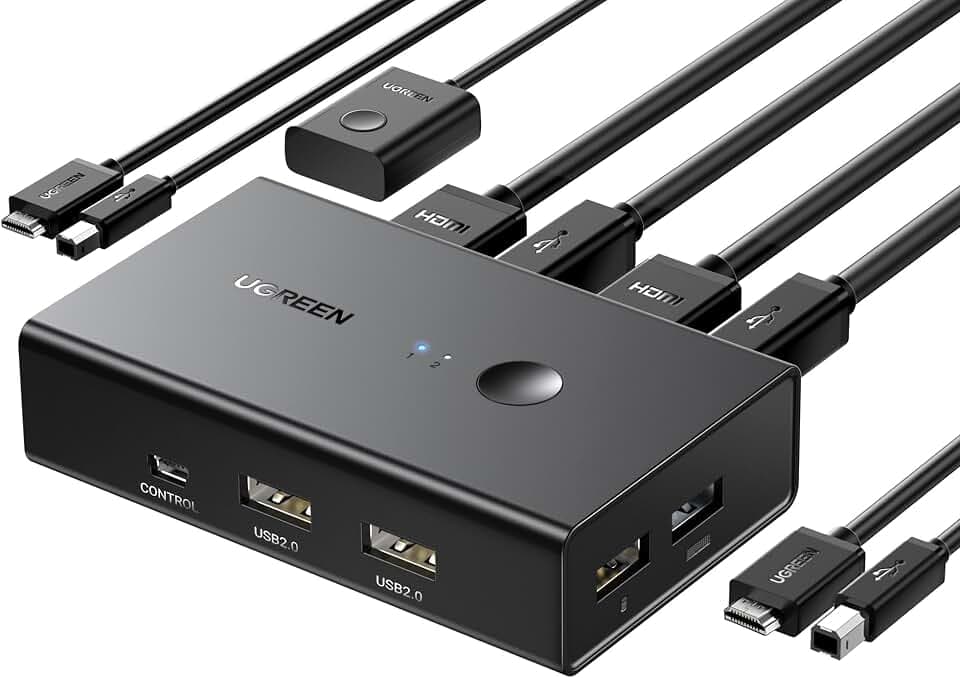 UGREEN HDMI 2.0 KVM Switch 4K@60Hz 2 PC 1 Monitor mit 4 USB 2.0 Ports