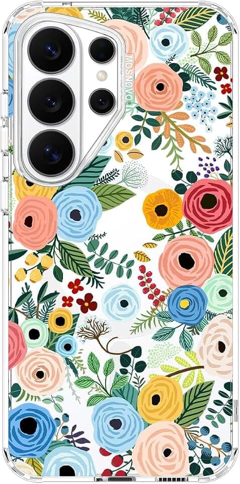 MOSNOVO for Samsung Galaxy S26 Ultra Clear Case, Fit for MagSafe, 6.6ft Military-Grade Shockproof Magnetic Protective Phone Cover,Pastel Floral Garden