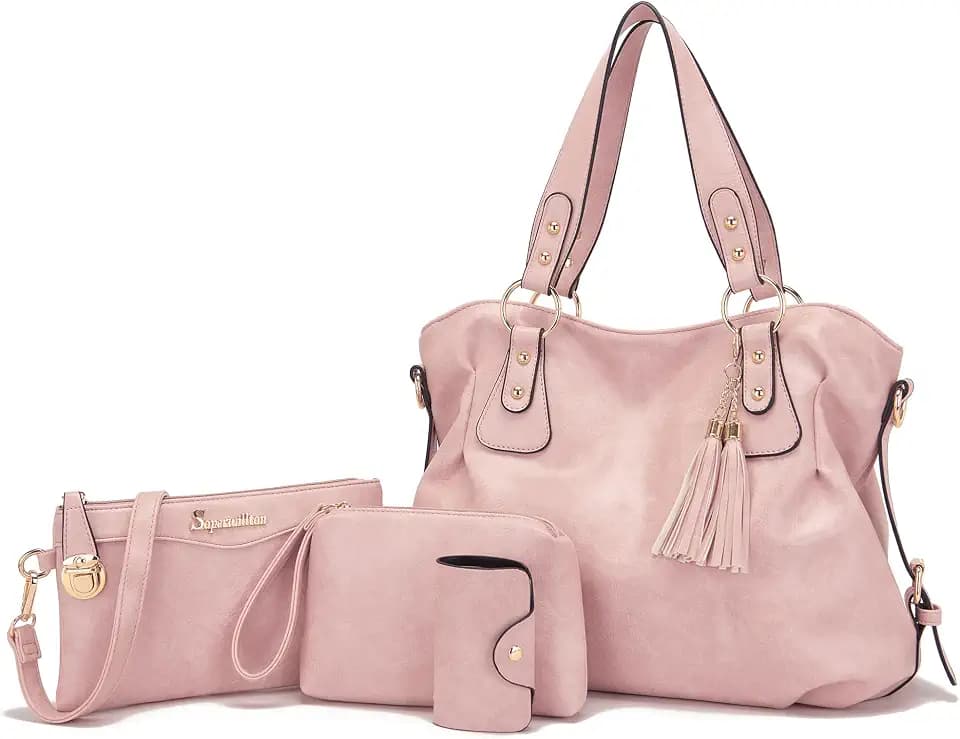 Soperwillton Fashion Handbag Women Shoulder Bag Hobo Tote Purse Set 4pcs