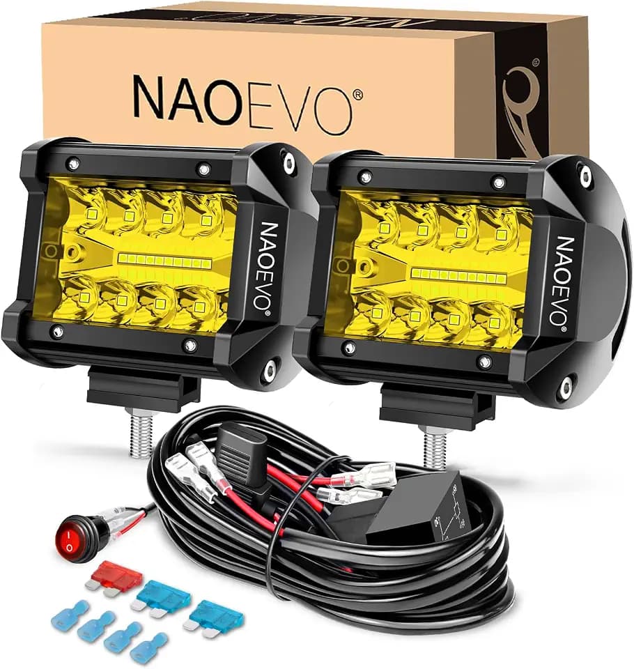 NAOEVO 4 Inch LED Pod Lights, Yellow Fog Lights with 2-Lead Wiring Harness