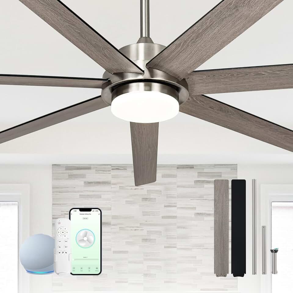65In Brushed Nickel Smart Ceiling Fan with Light Alexa Remote for Big Room