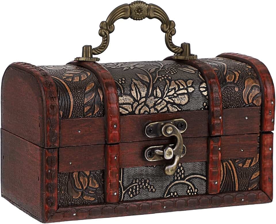 ELLDOO Vintage Treasure Chest Box, Pirate Keepsakes Box for Kids, Small