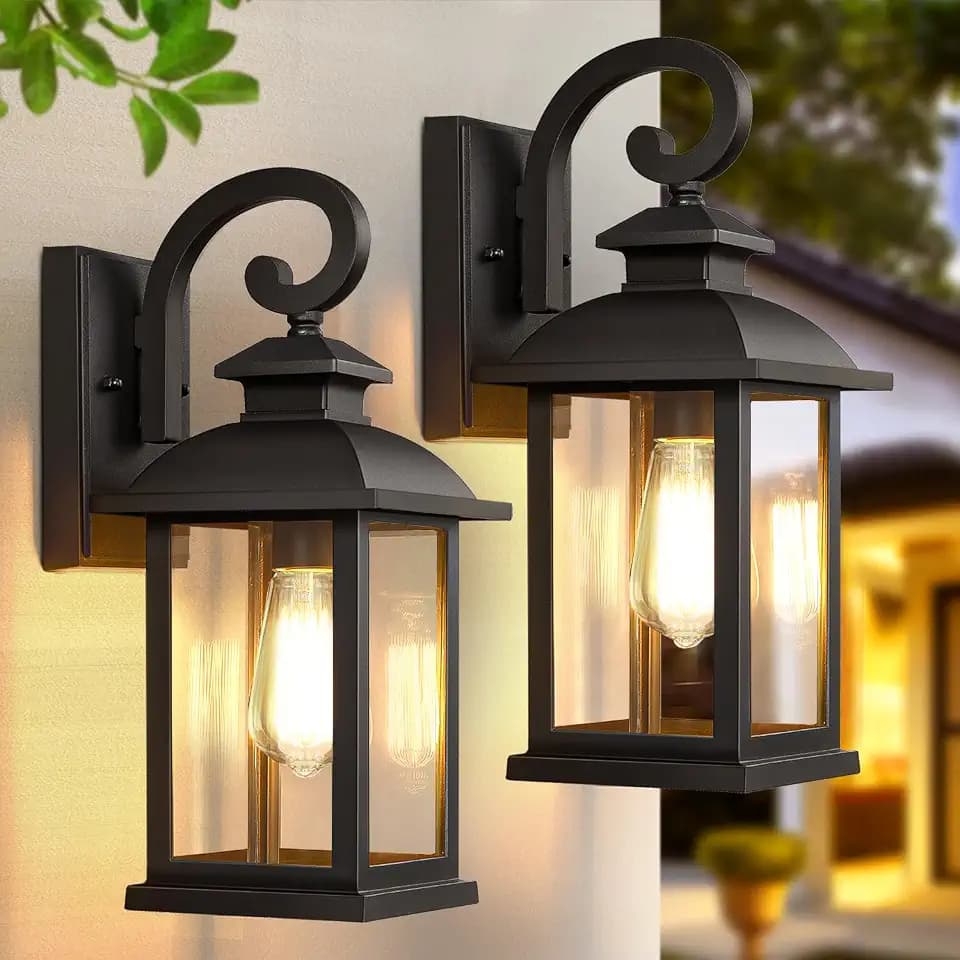 Outdoor Wall Lights for House Porch Garage 2-Pack, Matte Black
