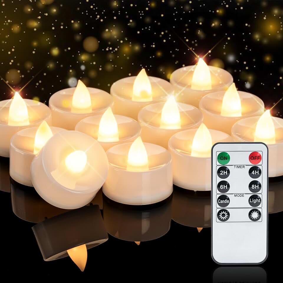 Homemory 12-Pack Remote Flameless LED Battery Tea Light Candles, 400+Hrs