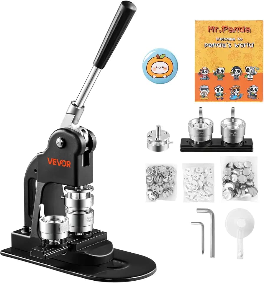 VEVOR Buttonmaschine 32 mm, Knopfmachermaschine mit 500 Buttonrohlingen & Kreisschneider & Sechskantschlüsseln & Anleitungsbuch & Ergonomischem Griff, für DIY Anstecknadeln Abzeichen Schwarz