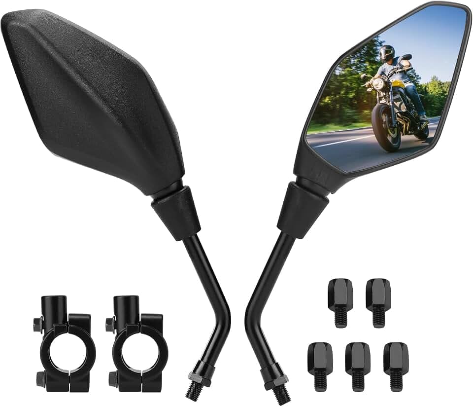 KEMIMOTO Motorrad Spiegel E Geprüft, Universal Mit M8 M10, Rückspiegel Mit Halterung, Für Moped, Roller, Seitenspiegel Kompatibel Mit Meisten Modellen