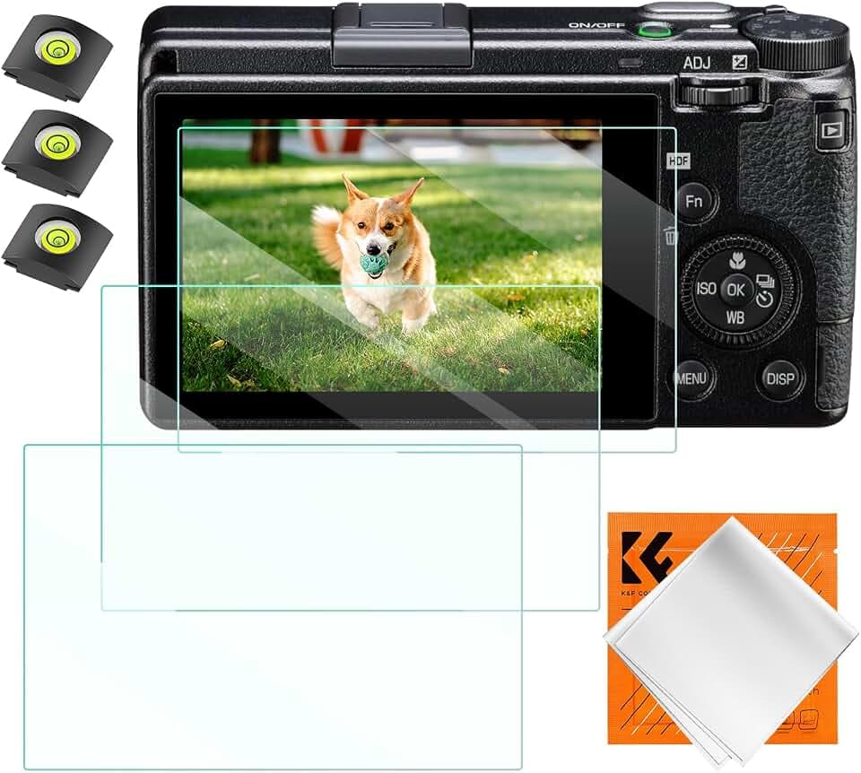 K&F CONCEPT Schutzfolie Displayschutz für Ricoh GR III & Blitzschuh-Wasserwaage, 9H-Härte kratzfest Glas blasenfrei- 3 Stück