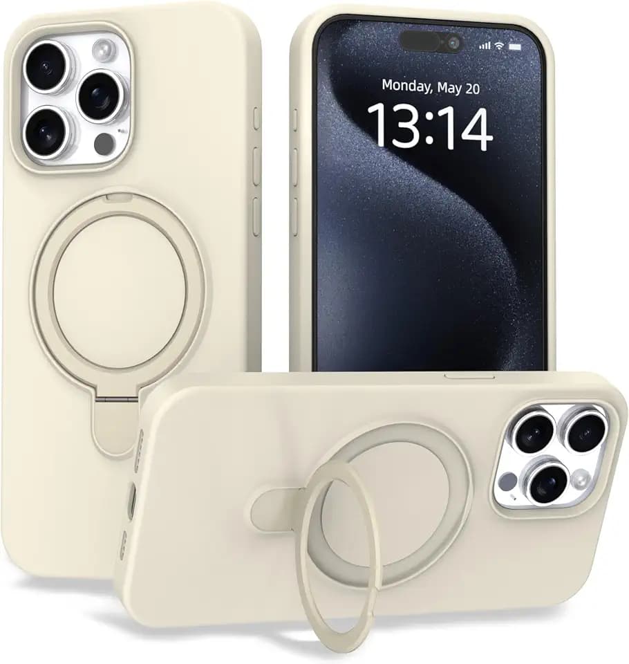 IAIYOXI Case for iPhone 15 Pro Max Case with Magnetic Invisible Stand - MagSafe Compatible, Military Drop Tested, Shockproof Silicone Cover for Women and Men (6.7", 2023) - Aq White