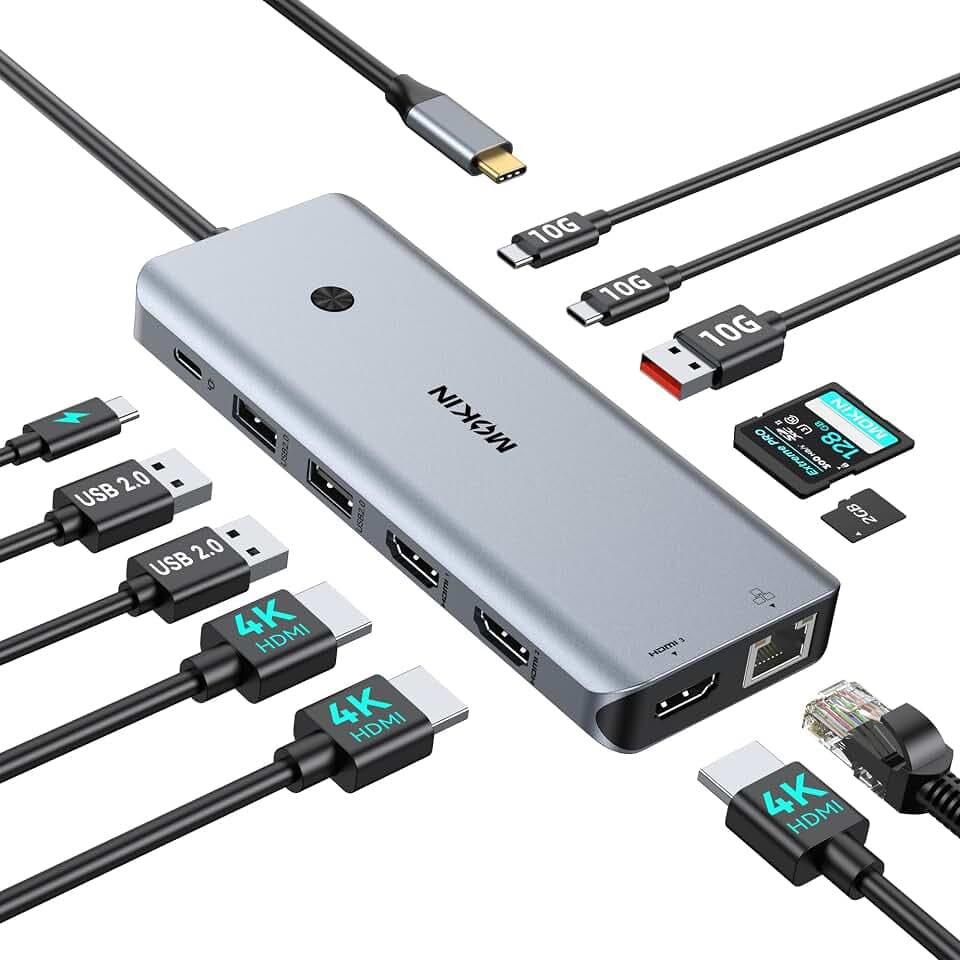 MOKiN USB C Docking Station 3 Monitors,3 HDMI 4K@60Hz Triple Display Hub