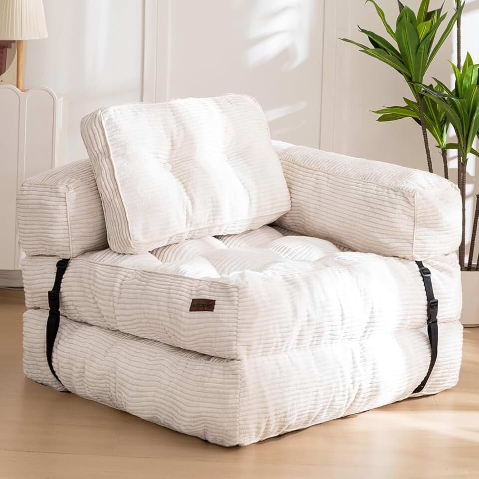 MAXYOYO Faltbares Schlafsofa,Cord Umwandelbarer Sofa Bett Schlafsessel mit Kissen,160x80 cm Komfortable Schlafcouch Bodensofa-Lounge für Schlafzimmer Wohnzimmer