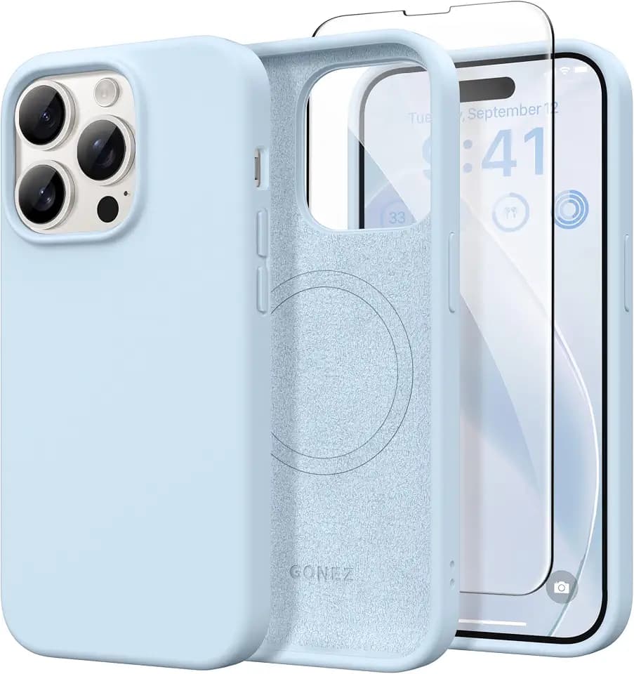 GONEZ Magnetic for iPhone 14 Pro Case, [Compatible with MagSafe] Anti-Scratch Microfiber Lining & Screen Protector, Shockproof Slim Phone Silicone Cover 6.1 inch, Blue