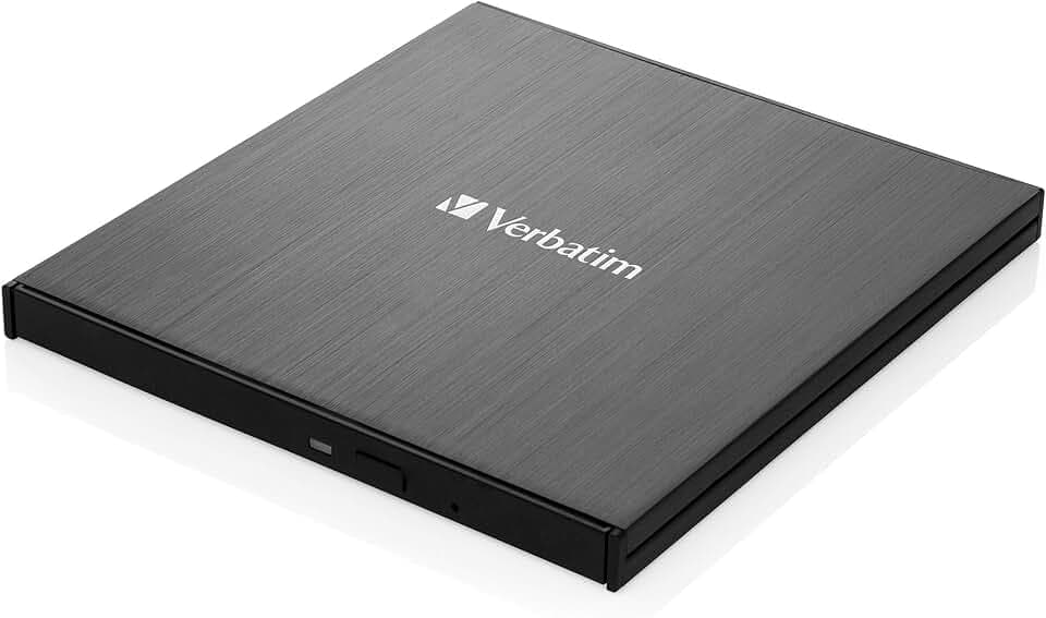 Verbatim Externer Slimline-Blu-ray-Writer Ultra HD 4K - kompakter Brenner zum Erstellen großer Backups, schwarz