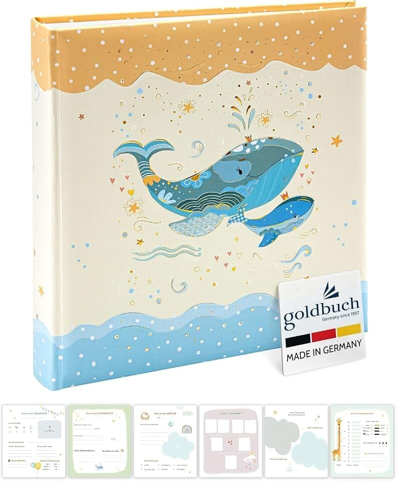 goldbuch 15395 Babyalbum Blue Whale Babybuch Fotoalbum 30x31x4 cm Beige