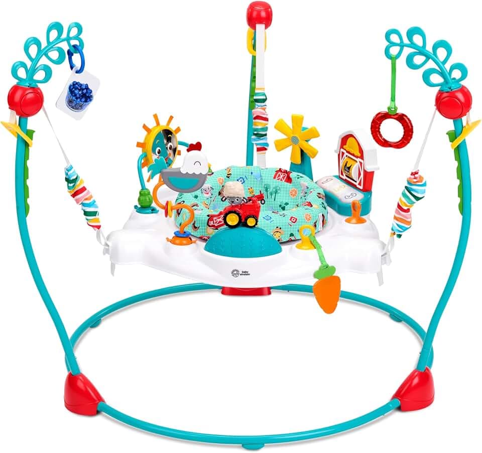 Baby Einstein Farm Explorers Jump & Learn Barnyard 2-in-1 Jumper mit interaktiven Spielzeugen, Musik, Lichtern und Geräuschen, Alter von 6-12 Monaten