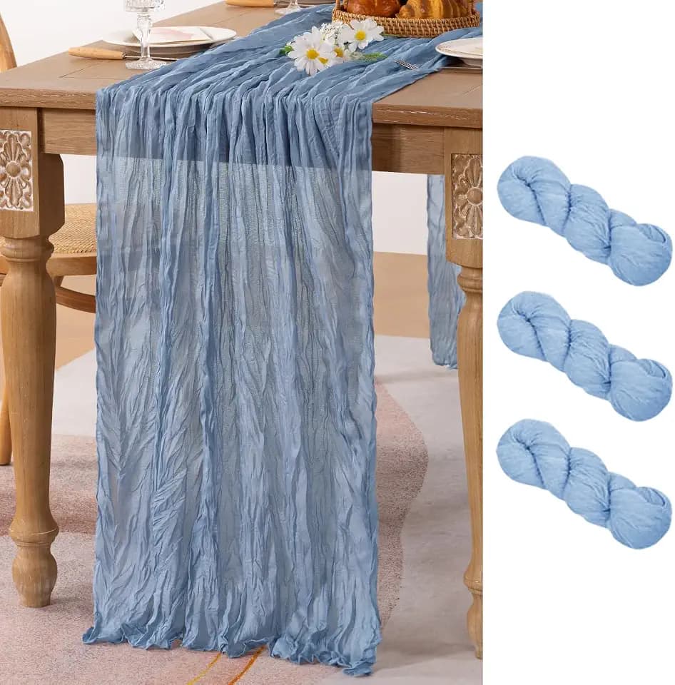 Dusty Blue Fall Cheesecloth Table Runner Boho Dinning Decor 10ft, 3 Pack