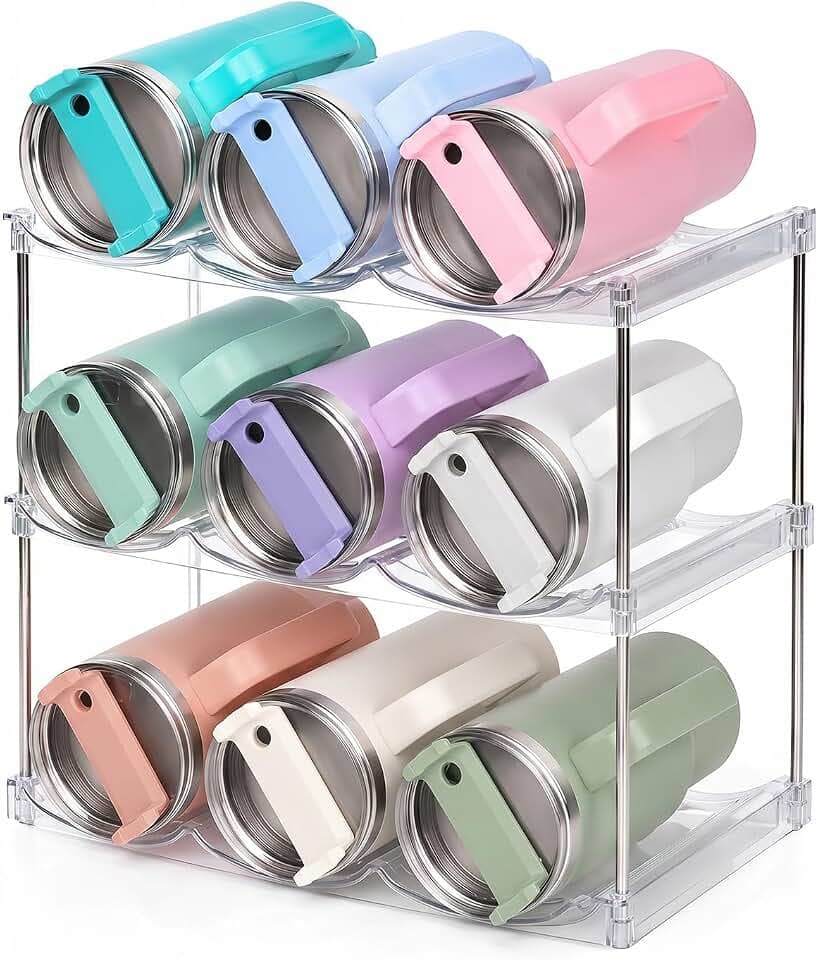Stackable Water Bottle Organizer for Stanley 40 oz Tumbler, Large Compartment Water Bottle Holder for Cabinet, Clear Tumbler Organizer for Kitchen Countertop Pantry, 3 Pack