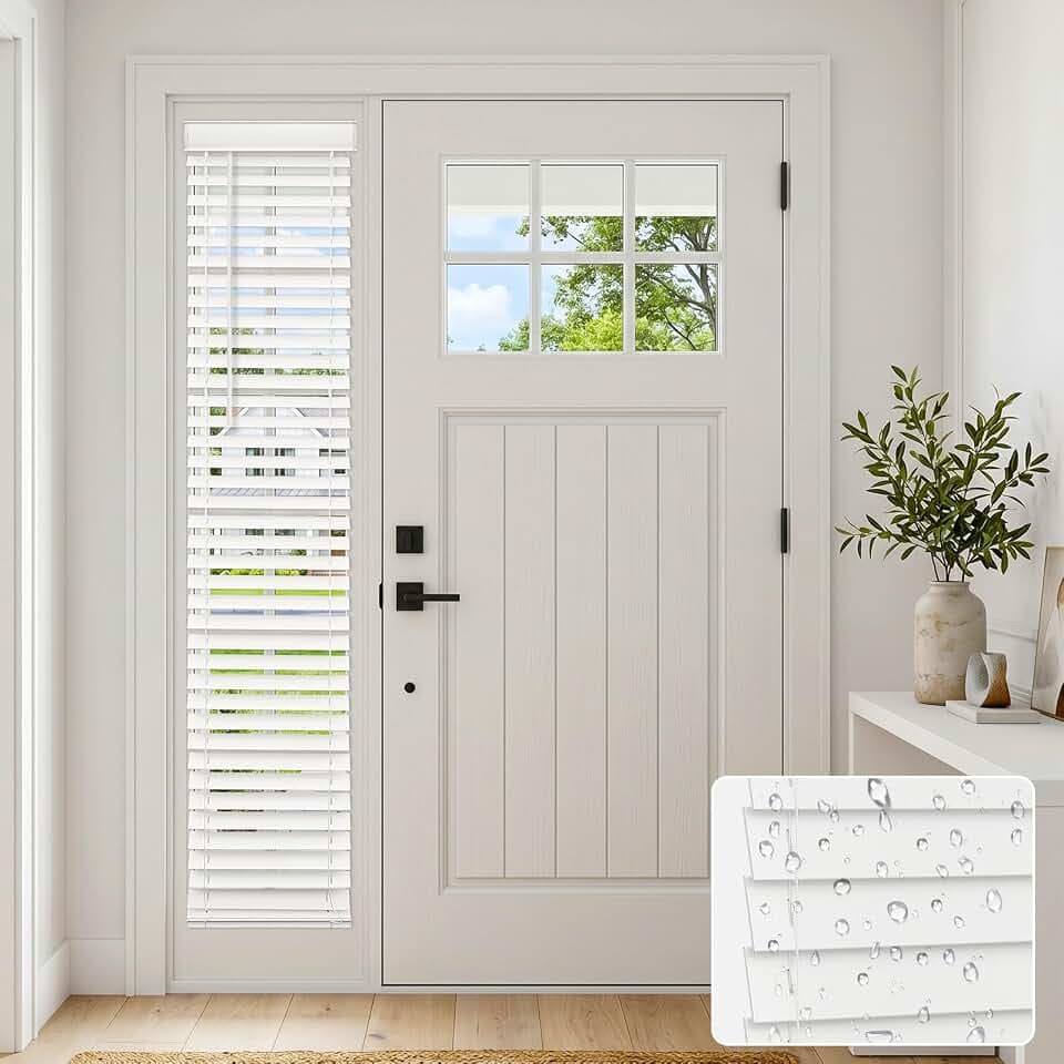 Keego Cordless 2" Faux Wood Sidelight Single Blinds for Doors, Trim at Home PVC Horizontal Window Blind, White (10" W x 72" H)