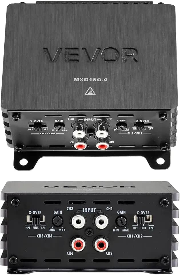 VEVOR Autoverstärker 4-Kanal, Endstufe Klasse D Überbrückbar, Max. 4 x 110 W an 4 Ohm / 4 x 160 W an 2 Ohm, Hochleistungsverstärker für SUVs Pickups Geländewagen Mehrkanal-Audioverstärker