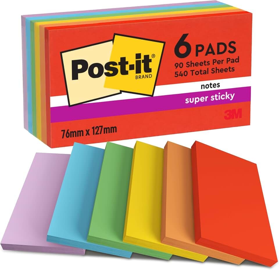 Post-it Super Sticky Notes, 6 Blöcke (540 Blatt), 127 mm x 76 mm
