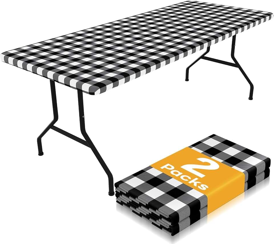 Smiry 4 Foot Picnic Table Cloth 2 Pack, Elastic Fitted Polyester Tablecloth
