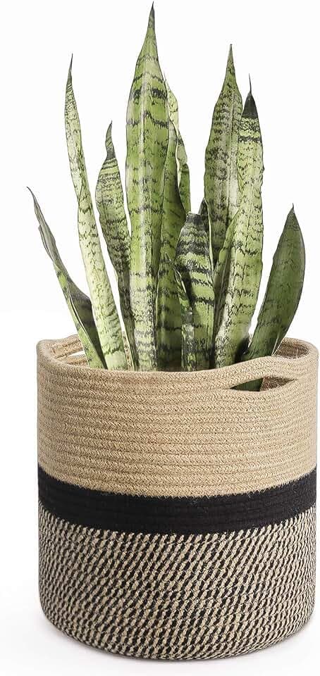 TIMEYARD Jute Rope Plant Basket, Planters for Indoor Plants, Black and Jute