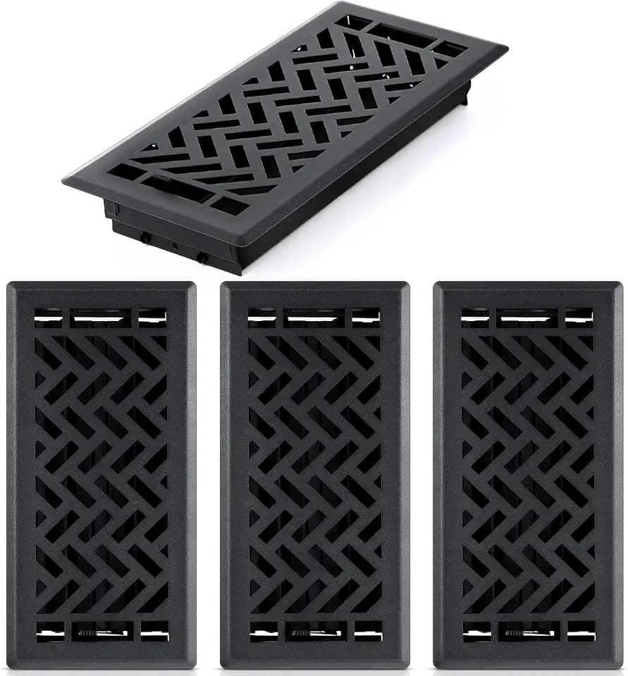 Tuanse 4 Pack 4 x 10 Inch Floor Register Vent Cover, Matte Black Steel