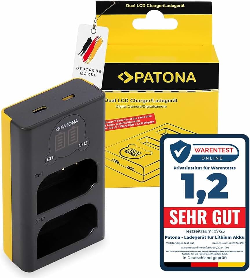 PATONA Dual LCD Ladegerät USB-C (5V/2,1A) für Panasonic DMW-BLK22 Akku