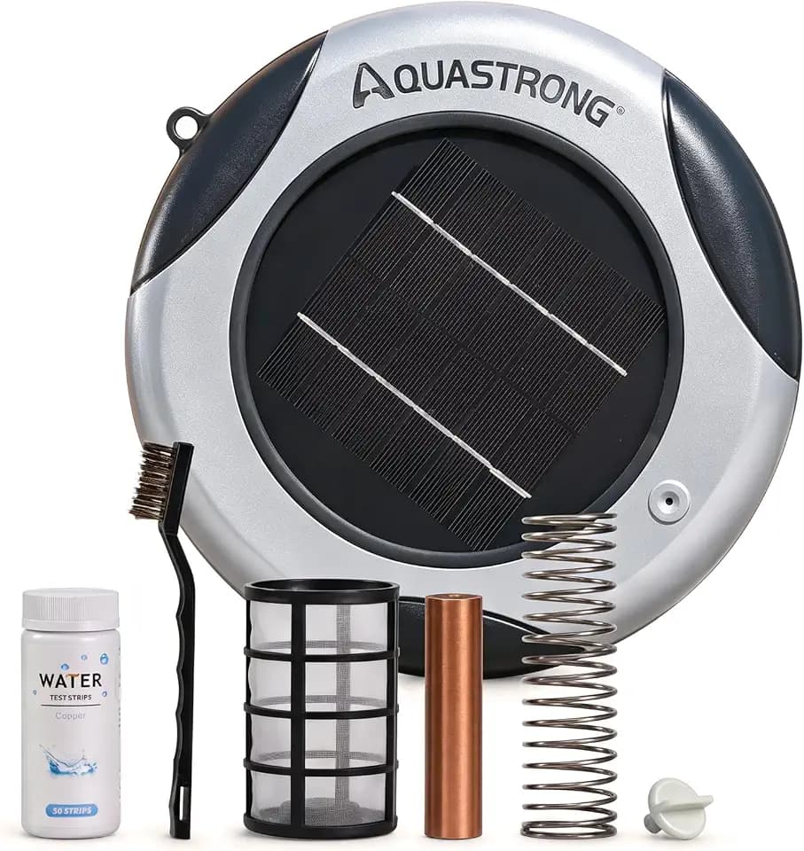 AQUASTRONG Solar Powered Pool Care System with 19.9 oz Copper Anode, 2W Solar Panel, Floating Design for Above Ground & Inground Pools up to 50,000 Gallons, Compatible with Multiple Pool Types