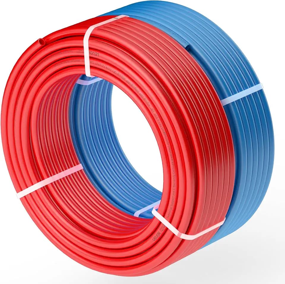 VEVOR PEX-A Pipe 1/2 Inch, 2 x 100 Feet Non-Oxygen Barrier Flexible Pipe Tubing,Red&blue for Hydronic Radiant EVOH Floor Heating, Water Plumbing Applications with Cutter& Clamps