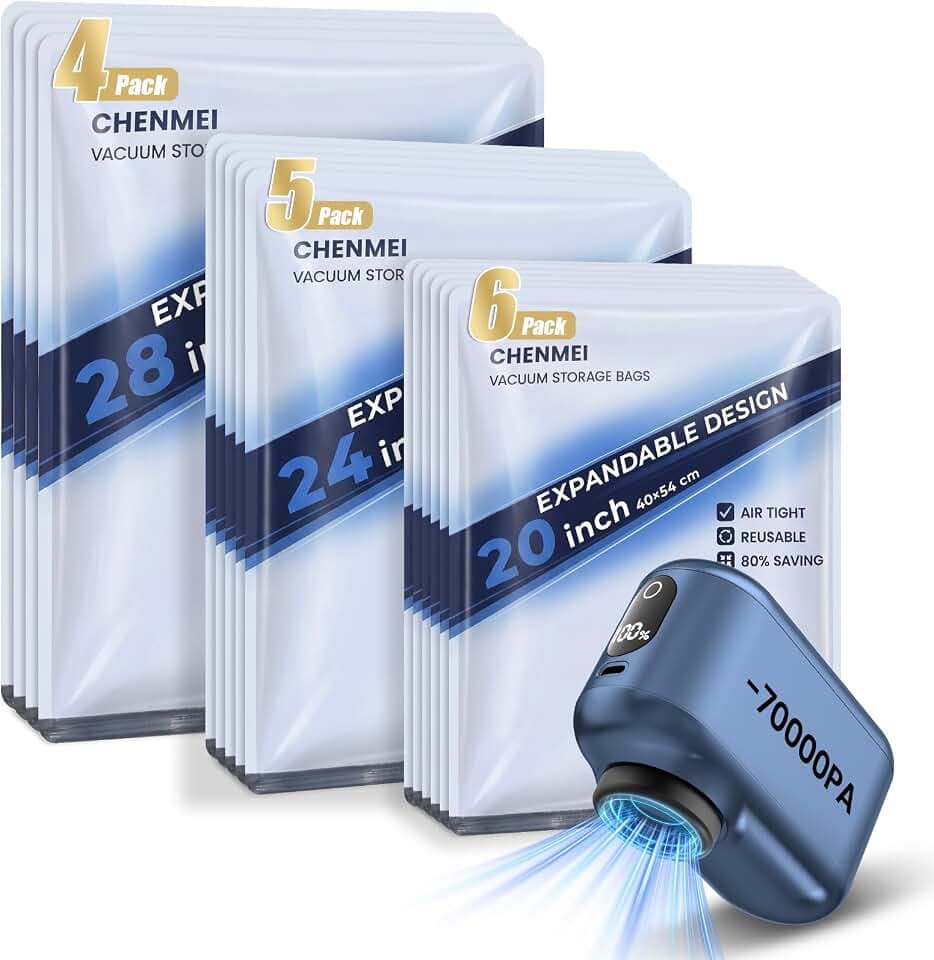 15-Pack Vacuum Storage Bags for Travel with 70KPA Rechargeable Pump,3 Sizes