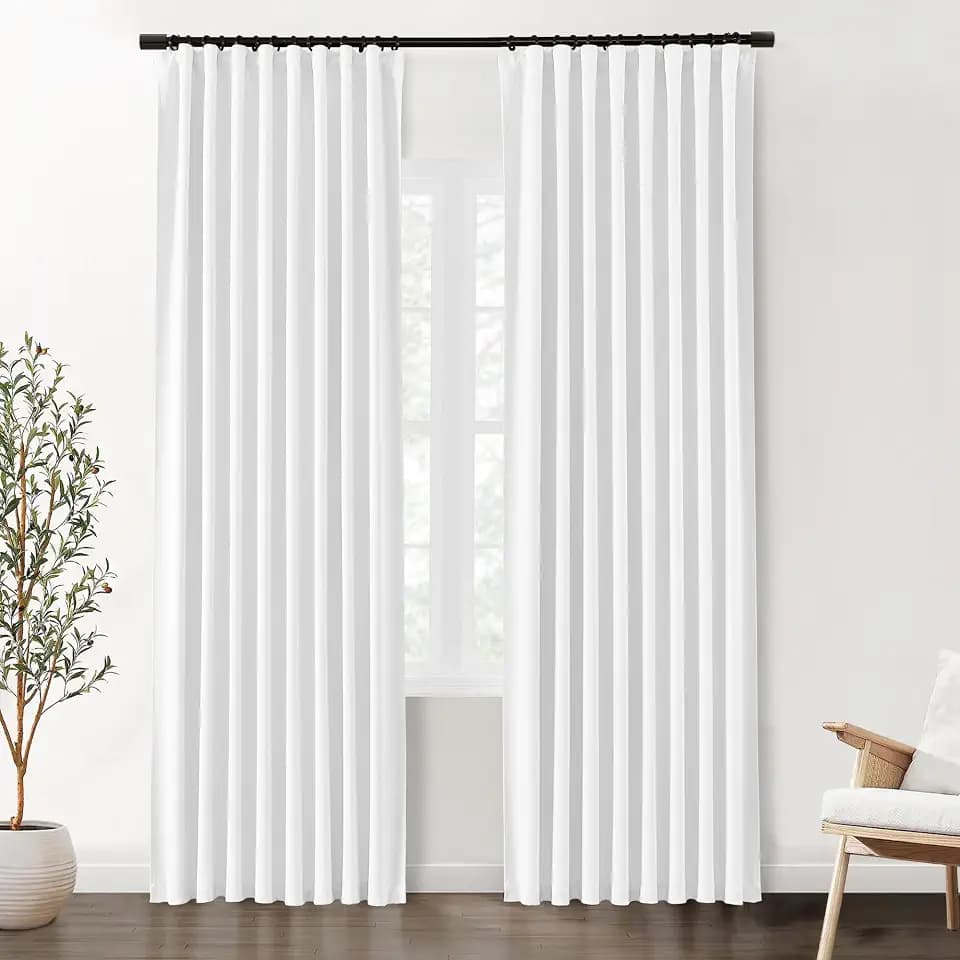 SHINELAND 86 Inch Blackout Curtains, Pure White Room Darkening Drapes Back Tab/Rod Pocket for Living Room Bedroom, 52" W x 86" L, 2 Panel Set