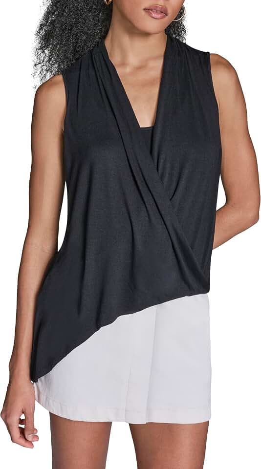 BCBG Women's Knit Solid Asymmetrical Faux Wrap Top