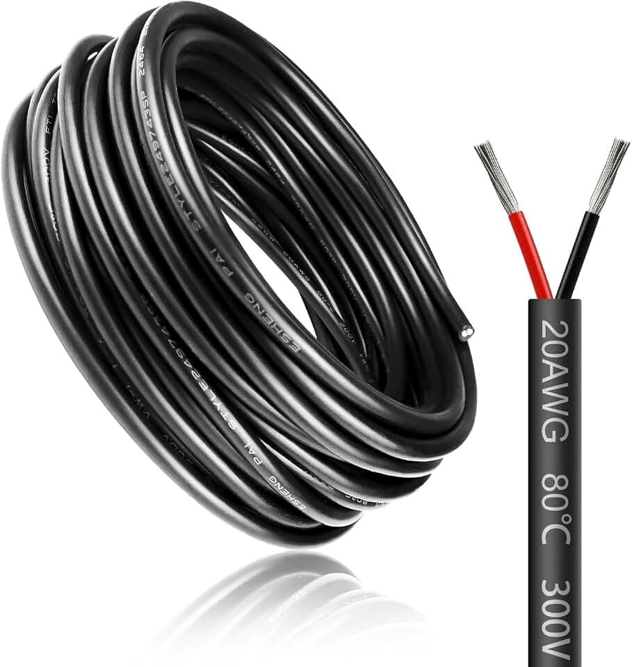 50 Meter 20AWG 2x0,5mm² Elektrischer Draht, 2 Adrig Kabel 5V/12V/24V Stromkabel Verzinntes Kupferkabel,Flexibel und Weich Niedrige Impedanz Hohe Temperaturbeständigkeit Verlängerungskabel
