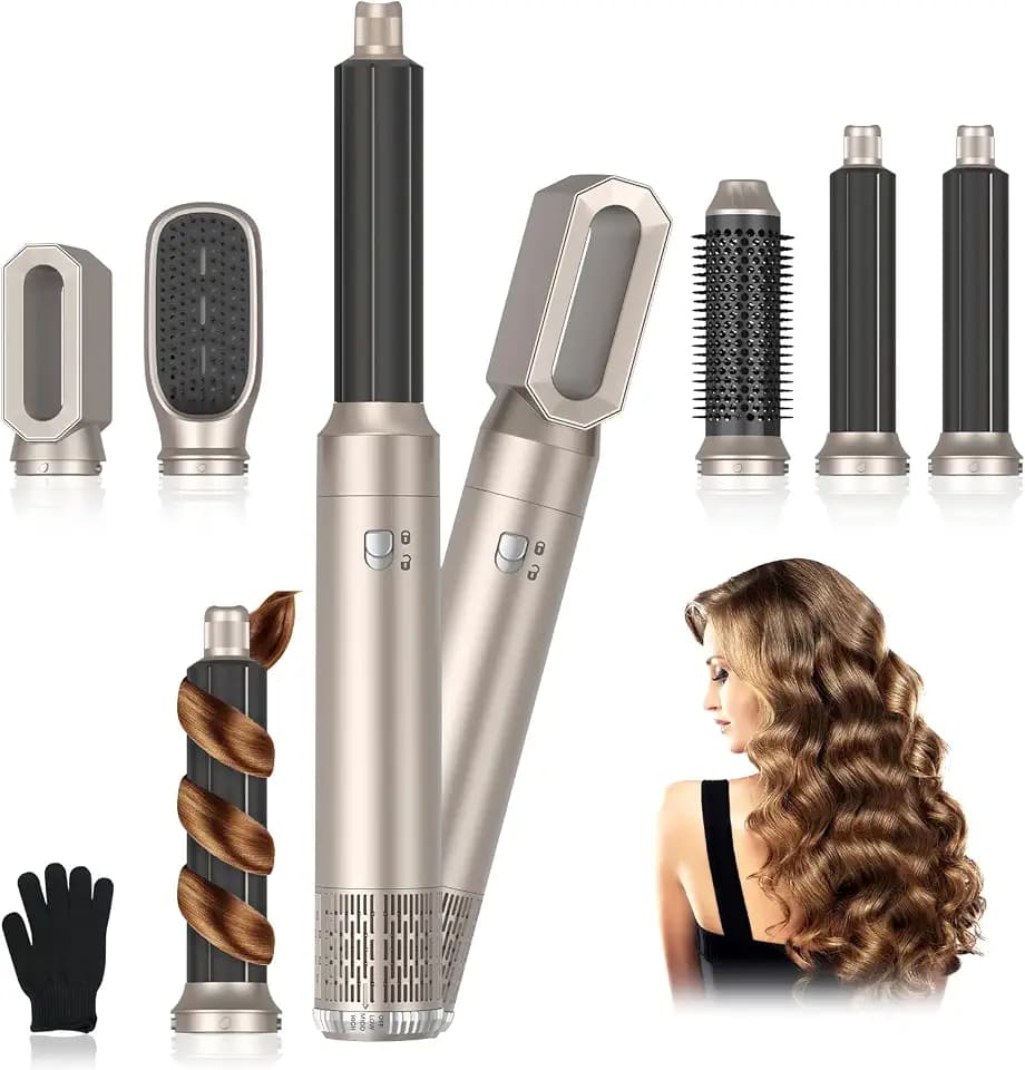 Journeyside Airstyler Set, Professioneller Warmluftbürste Set 1000W, Multifunktionaler Hairstyler mit 5 Ersatz, Lockenstab Automatisch, Glätteisen, Zum Styling, Volumisieren, Multistyle und Glätten