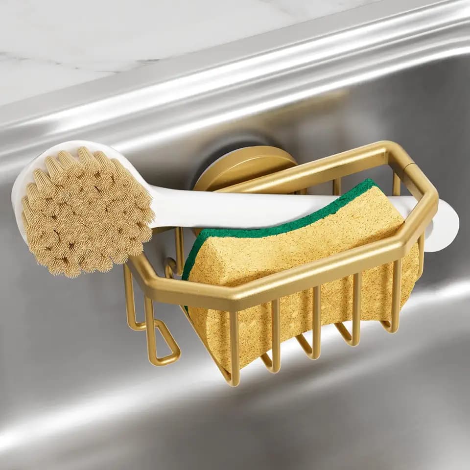 TAILI Schwammhalter mit Saugnapf, Abnehmbar Spülbecken Organizer – Gold