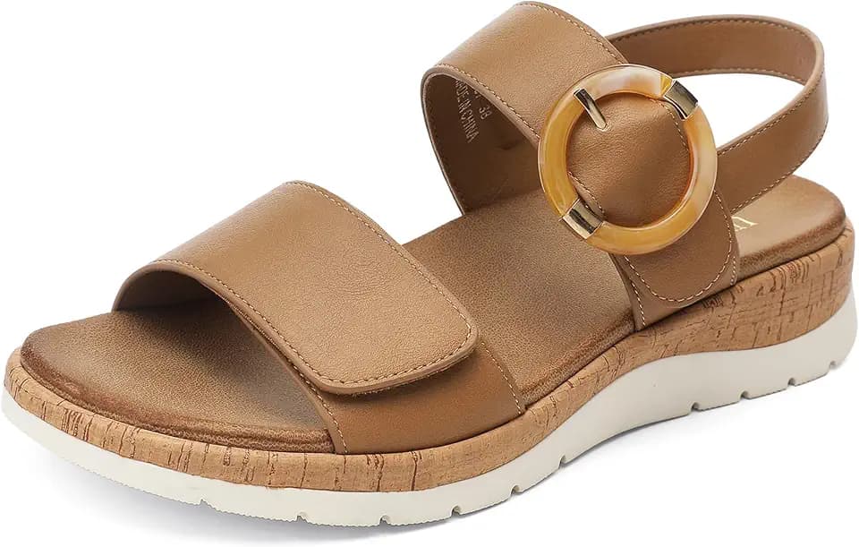UBFEN Womens Low Wedge Walking Sandals with Arch Support