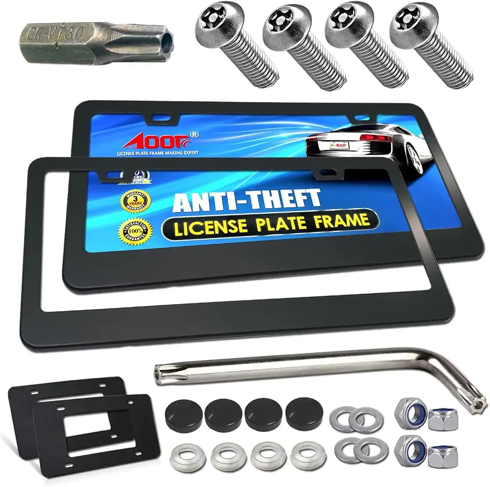 Aootf Anti Theft License Plate Frames, Matte Black, Security Screws