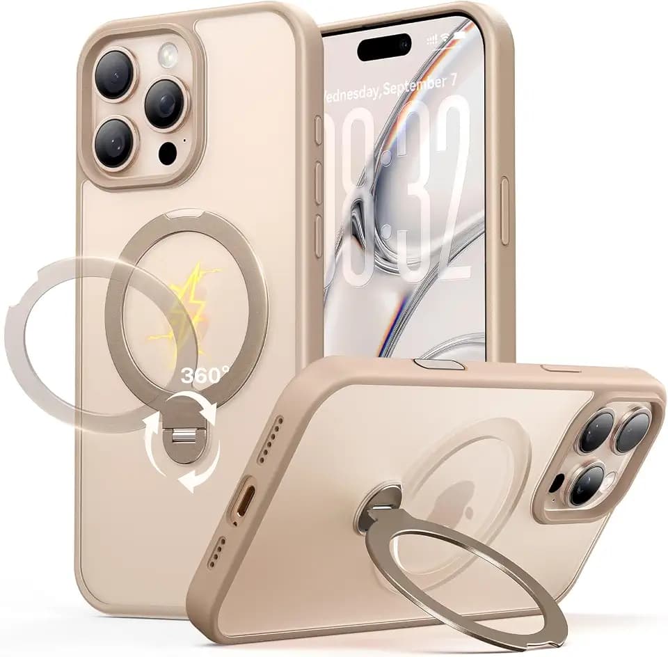 for iPhone 16 Pro Max Case: with 360° Spin Magnetic Stand, Camera Control Button, Fit for MagSafe, Military Drop Protective Slim Phone Cover for 16 ProMax with Ring Kickstand, 6.9", Desert