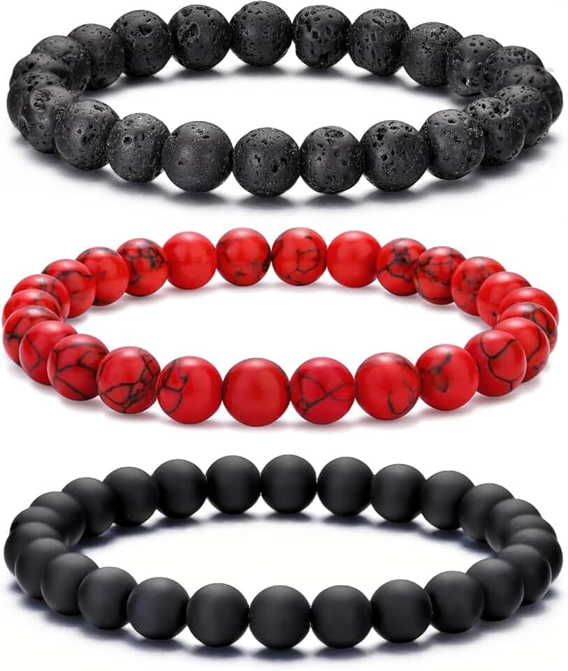 MOROTOLE Armband Herren, 8 mm Tigerauge Armband Lavastein Armbänder für Herren Set Naturstein Perlenarmband Herren Stretch Männer Armbänder Schmuck Geschenke für Männer