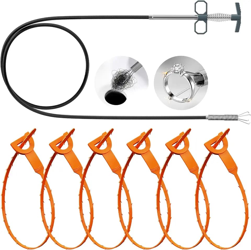 Drain Snake Clog Remover Set, 63" Metal & 20" Plastic Hair Snake