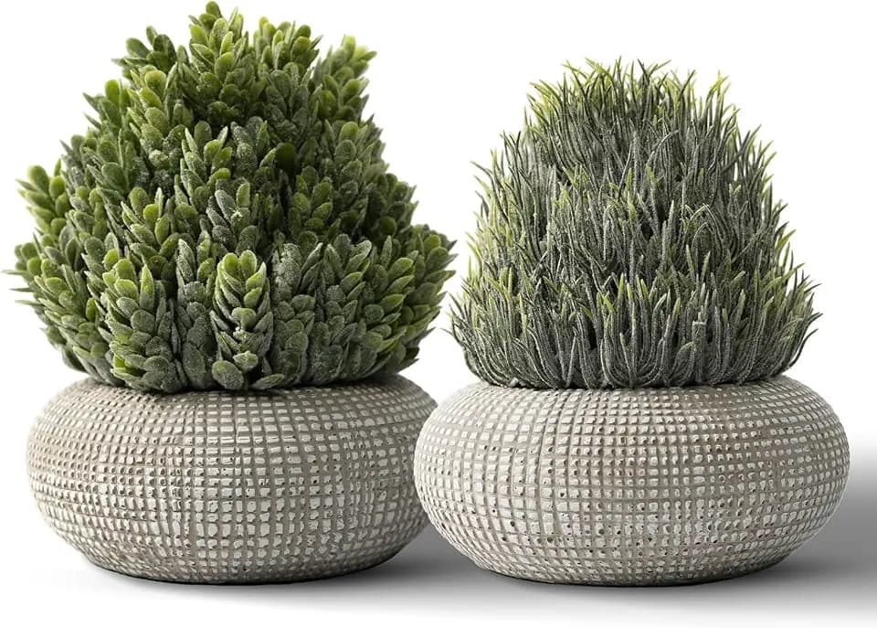 2 Pack Small Fake Plants in Cement Planter for Bathroom Decor, 6.1/5.7 Inch Artificial Plants Indoor, Small Faux Plants Indoor for Home Room Bedroom Farmhouse Kitchen Office Decor