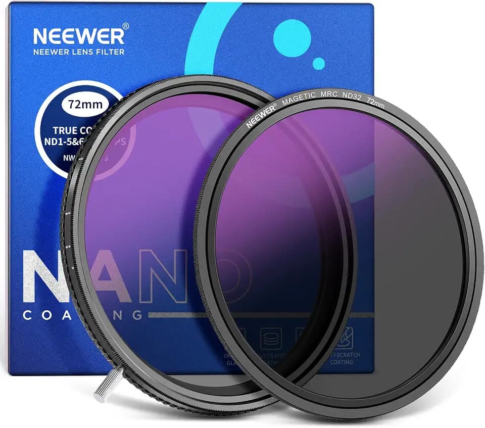 NEEWER HD True Colors 72mm Variable ND Filter ND2-512 (1-9 Stops), VND Filter & Magnetic ND32 Lens Filter, Multi Coated Neutral Density Filter, No Color Shift/No X Cross/No Vignetting