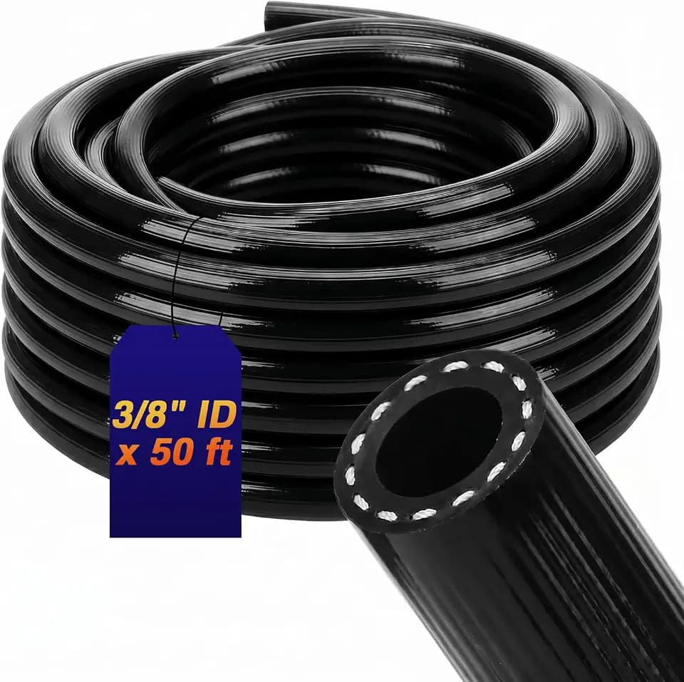 Garden Rubber Hose 3/8"ID x 50ft PVC Spray Reinforced Hose, Black, 600 Psi