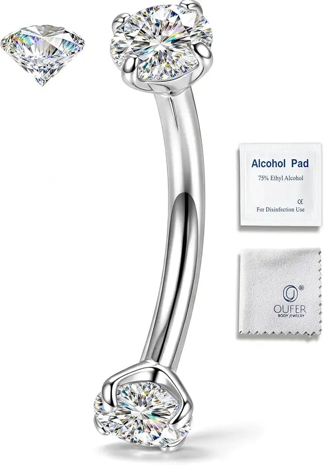 OUFER 16G Sparkling Silver Eyebrow Piercing Jewelry,Moissanite Rook Earring